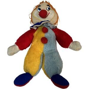 Vintage Plush Clown Stuffed Creepy Colorful Circus Toy Orange Hair 1979